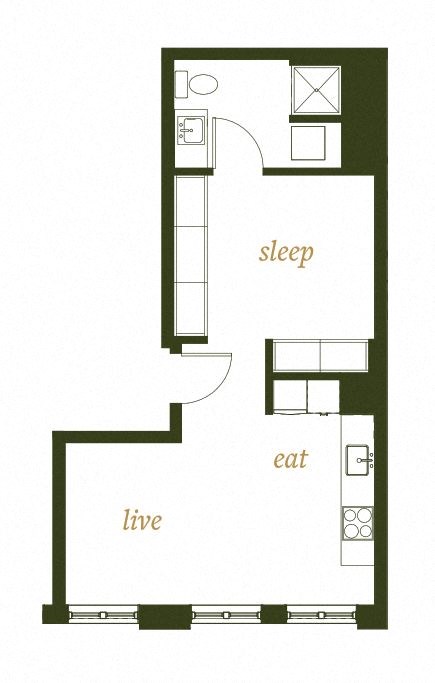 230 Ash Apartments Studio A1 Floor Plan